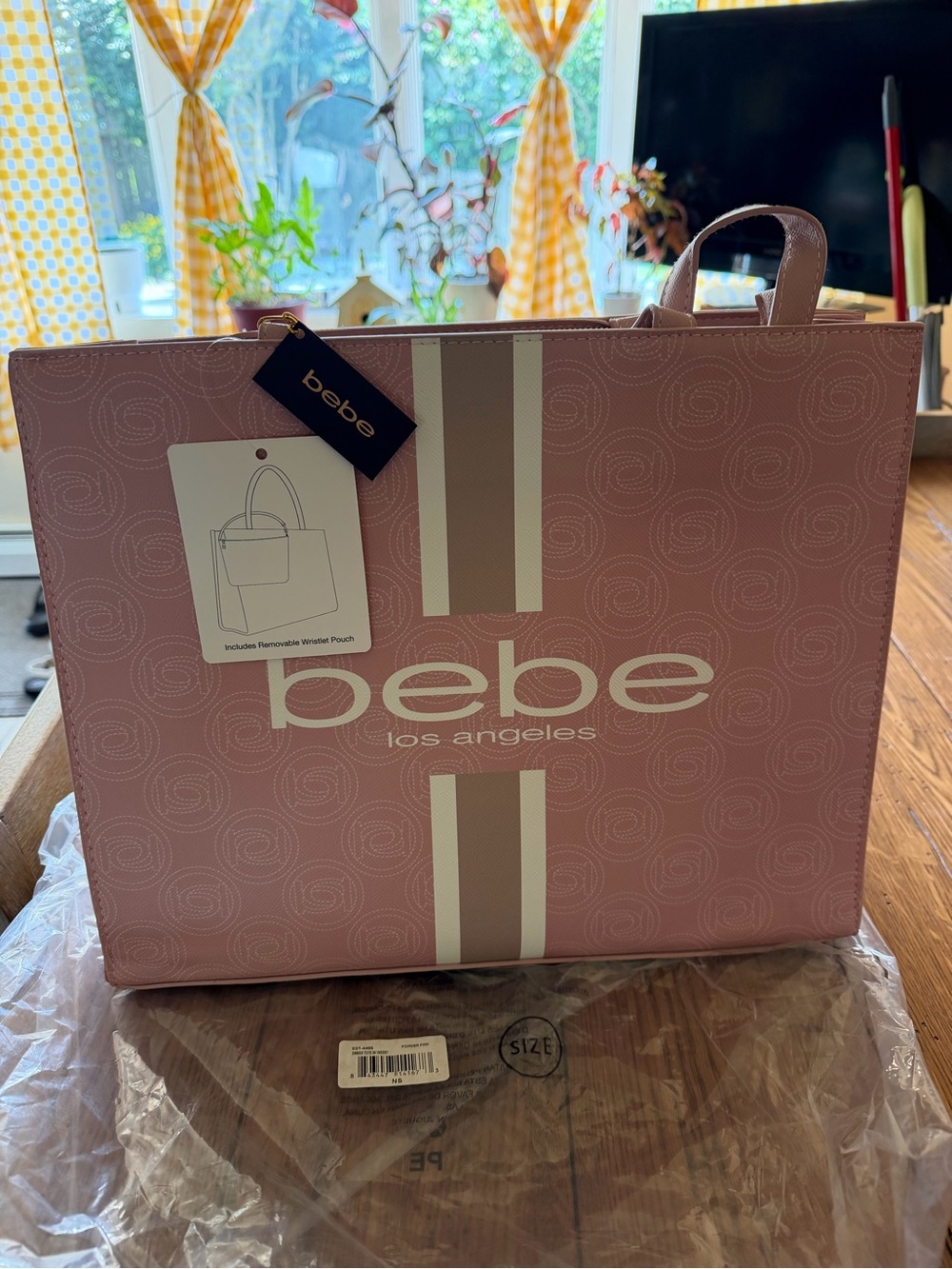 bebe Pink Tote with Cream Stripes